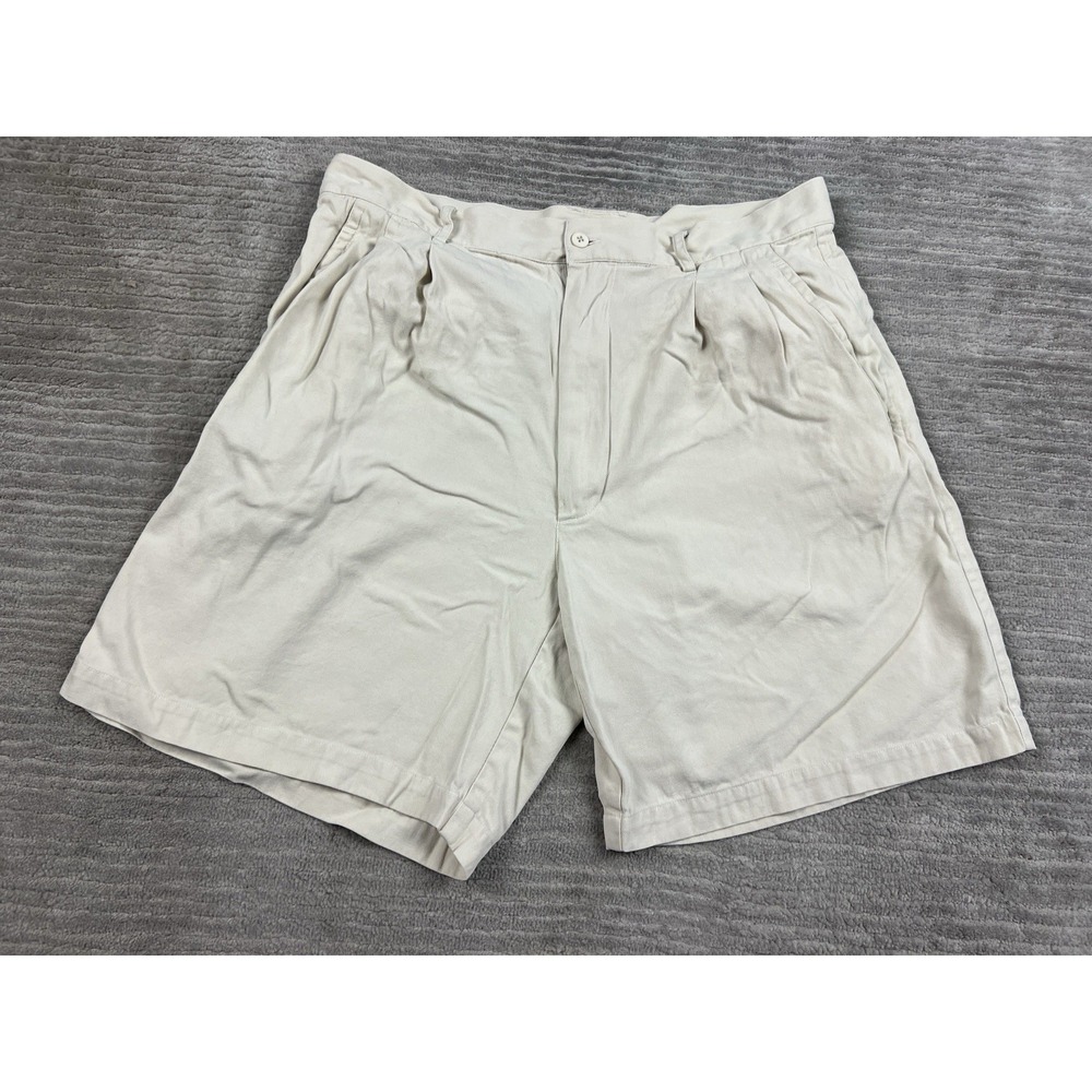 Island Silk Shorts Mens 34 Cream Pleated Chino Pleated 100% Silk Outdoor Beach
